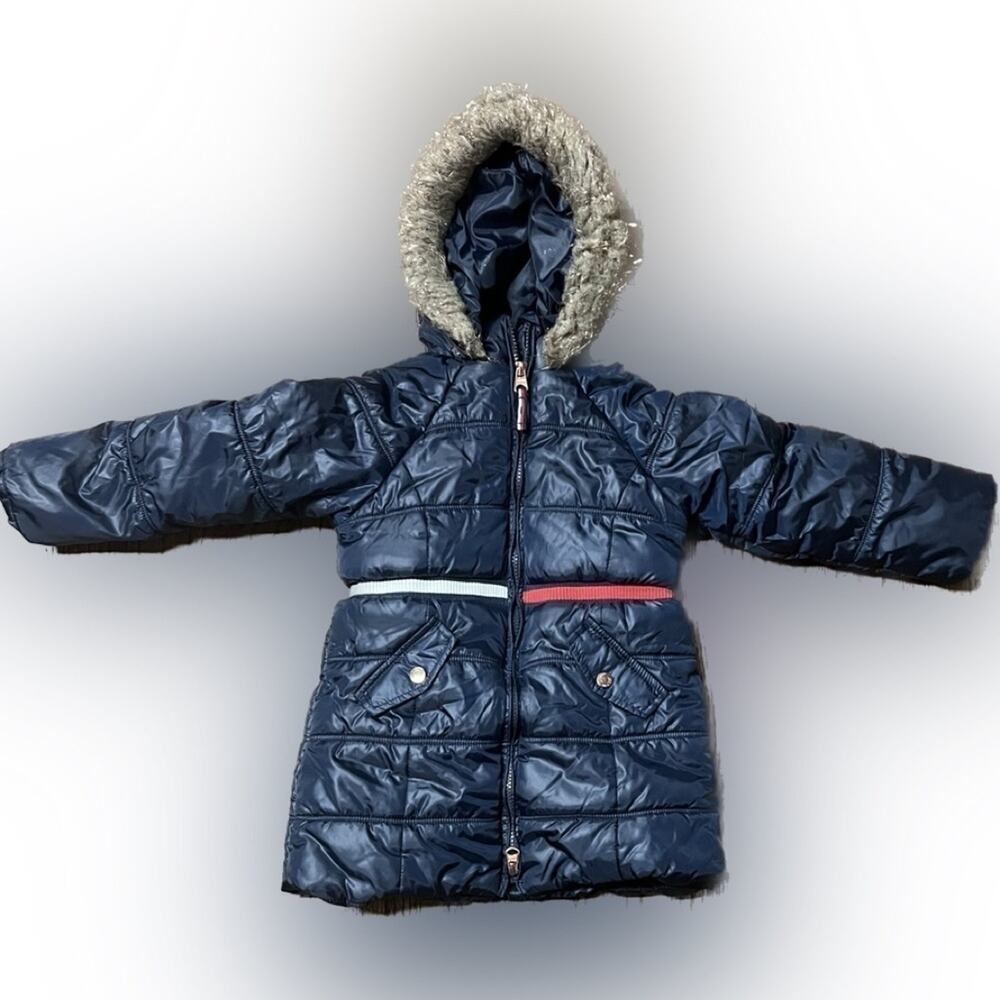 TOMMY HILFIGER GIRLS PUFFER WITH FUR HOOD SIZE 4T MINT